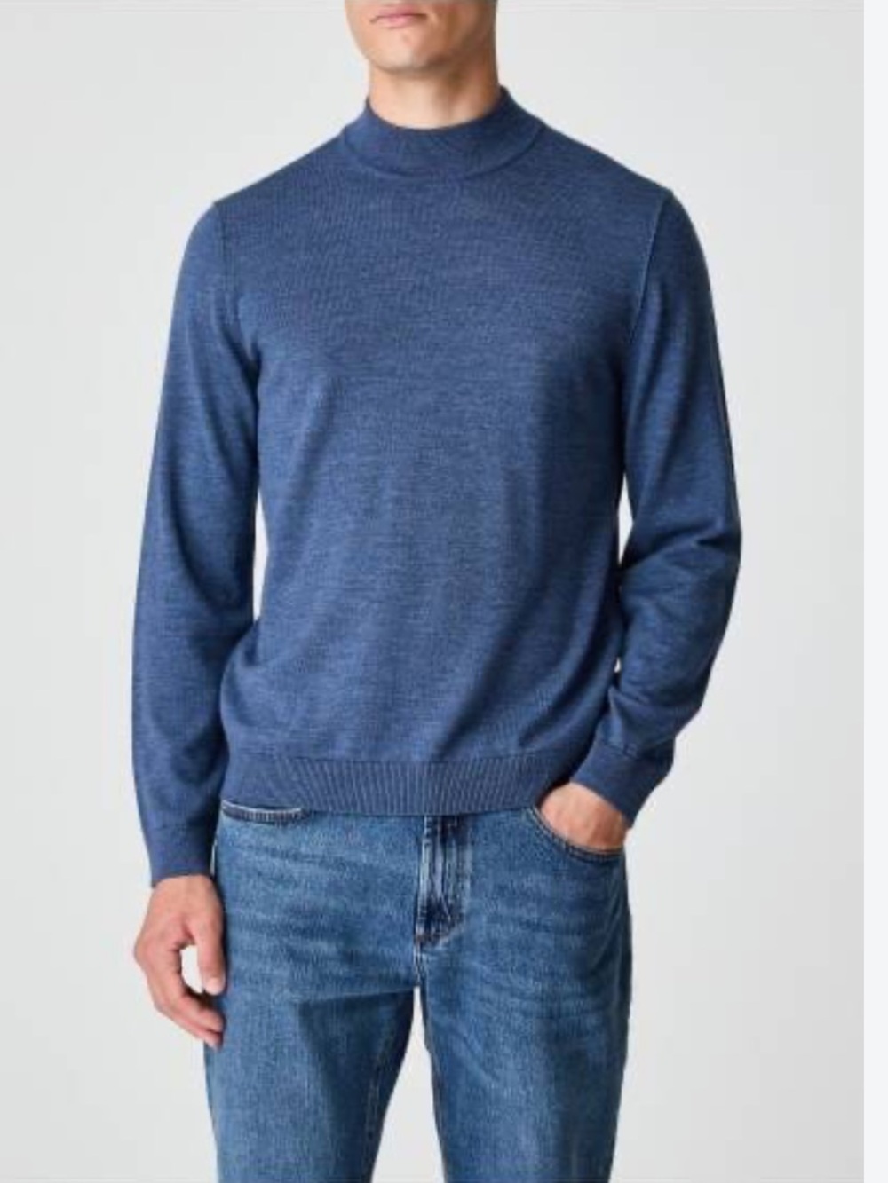 Extra fine Merino Wool Crewneck Sweater in Heathered Navy size Large